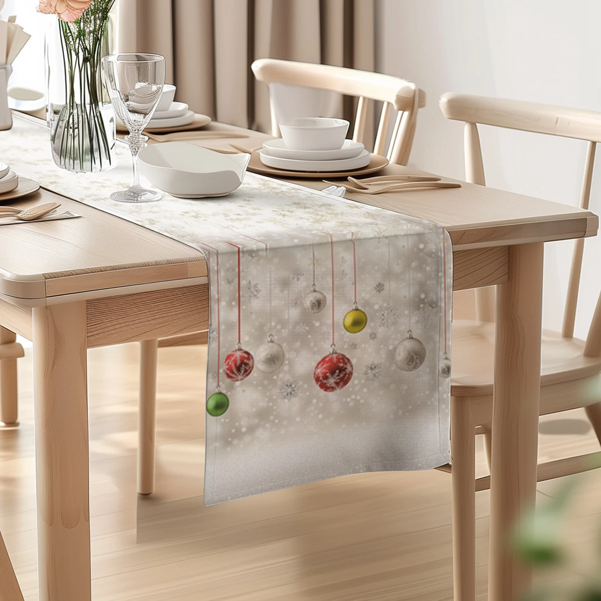 Christmas Snow Balls Table Runners Dresser Table Decor Washable Kitchen Dining Coffee Table Runner Party Decor