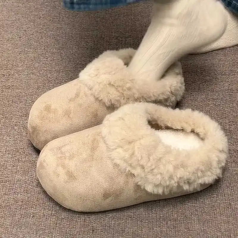 

Fashionable Retro Fleece Slippers for Women2025Autumn/Winter New Thick-soled Height-increasing Versatile and Warm Fleece Slipper