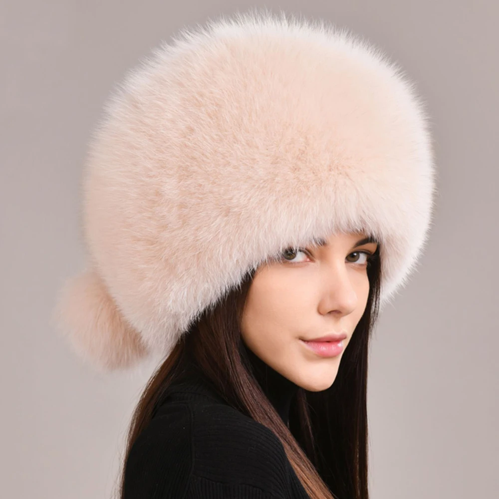 Natural Fox Fur Hat Russian Ushanka Female Winter Hat For Women Warm Fluffy Popular Style Female Tail Cap Fashion Real Fur Hats