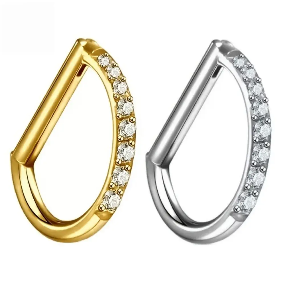 New F136 Titanium Nose Clicker Hoop Hinged Closure 16G D Shape Body Jewelry Silver Gold Piercing Clicker Ring Body Decor
