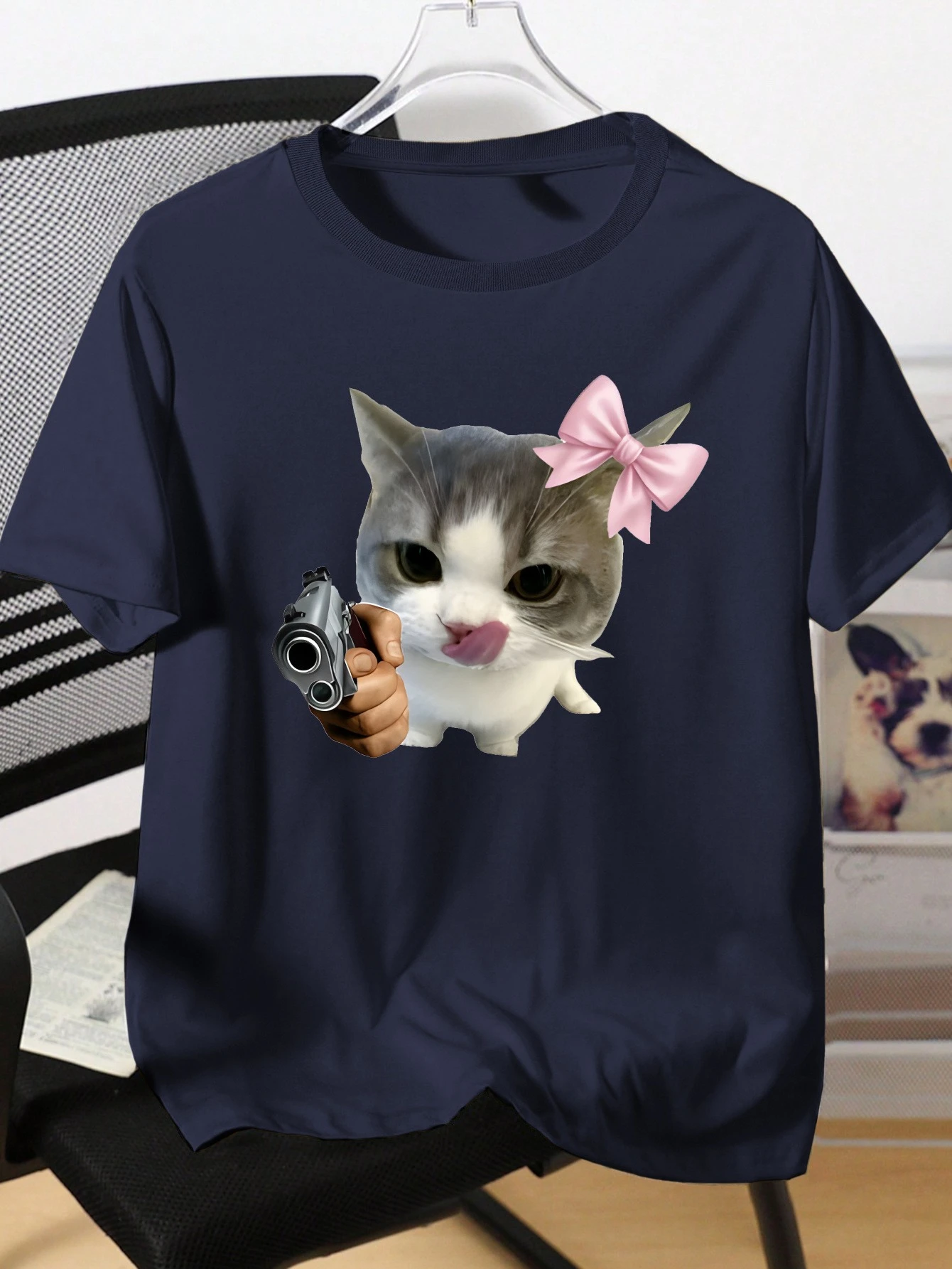 Youngsters' Playful Cartoon Cat  Graphic T-Shirt - Polyester Slightly Elastic Round Neck Short Sleeve Top for Boys & Girls