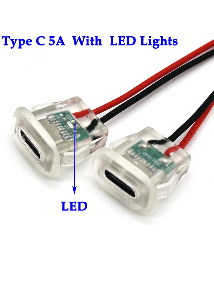 2-pinowe gniazdo USB typu C 5A z podświetleniem LED Wodoodporny port zasilania USB-C Złącze żeńskie TYPE-C Jack — zdjęcie 2
