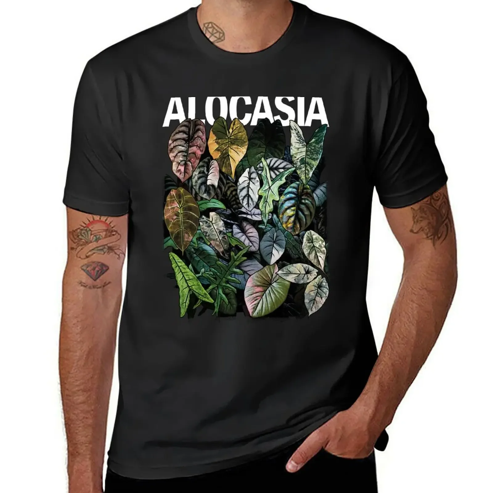 ALOCASIA JUNGLE Variegated T-Shirt cute tops custom shirt Aesthetic clothing shirts graphic tee t shirts for men cotton