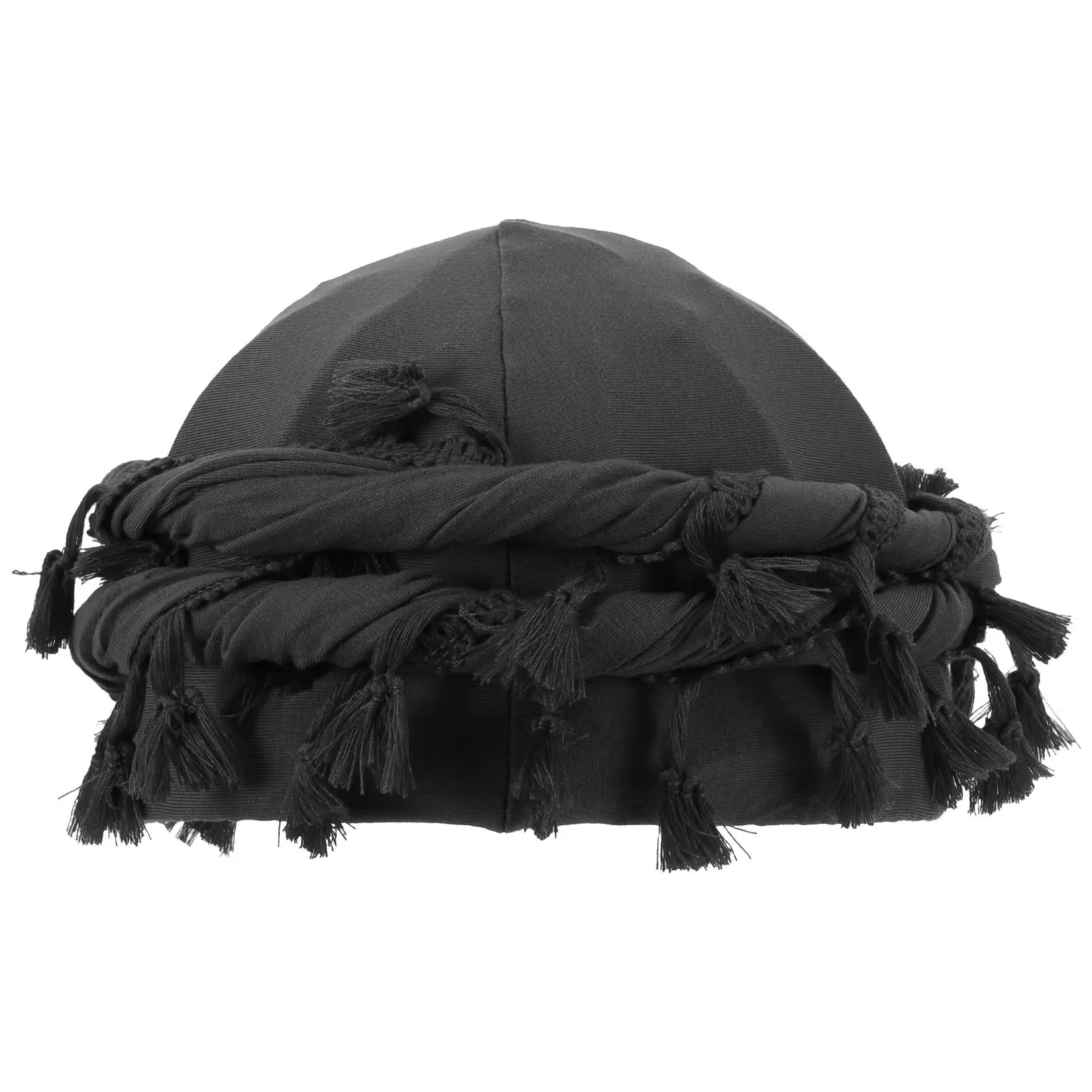 Men Tassel Twisted Turban Hair Wrap Stretchy Elastic Fringe Head Size Cycling Cap Style Men Elastic Turban