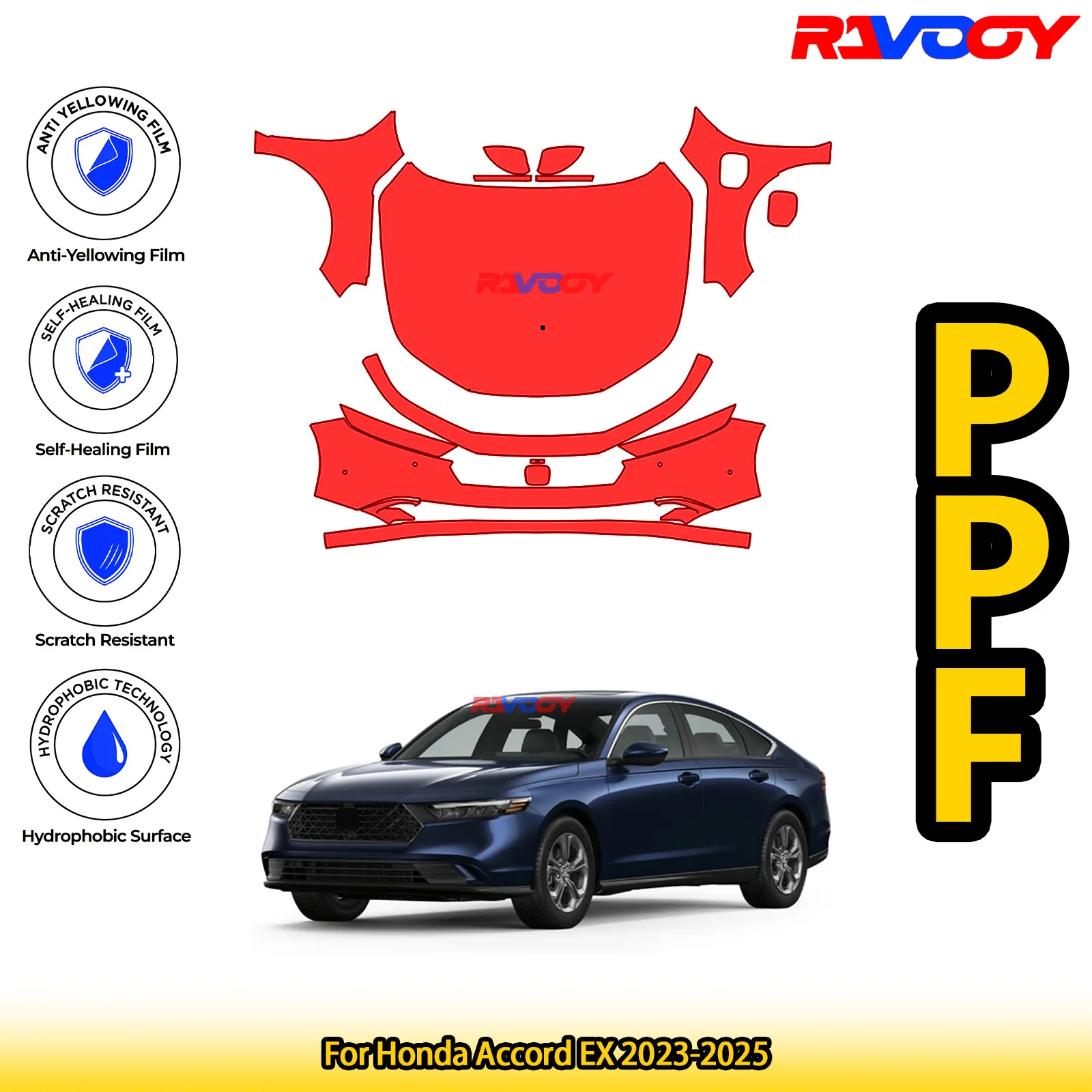 

Для Honda Accord EX 2023-2025 глянцевая матовая черная предварительно вырезанная передняя защитная пленка PPF комплект