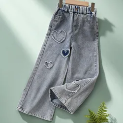 Kids Jeans for Girls Denim Trousers Children Wide Leg Pants Spring Autumn Baby Clothes Teenagers Costumes 4 6 7 8 10 12 13 Years