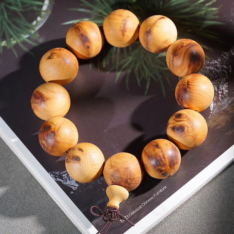 Taihang Thuja Scented Wooden Bead Bracelet Single Loop with Burrs & Bird Eye Patterns for Meditation & Luck Gifts