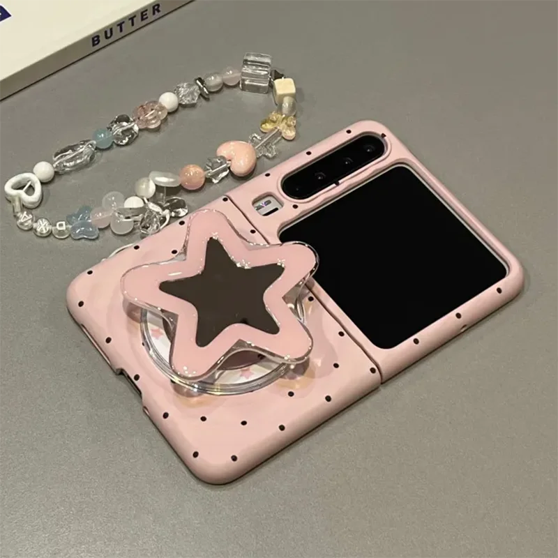

for Samsung Z Flip7 Flip6 Case Pink Cute Mirror Star Magnetic Stand Phone Case For Samsung Galaxy Z Flip7 Zflip6 Zflip5 4 Case ﻿
