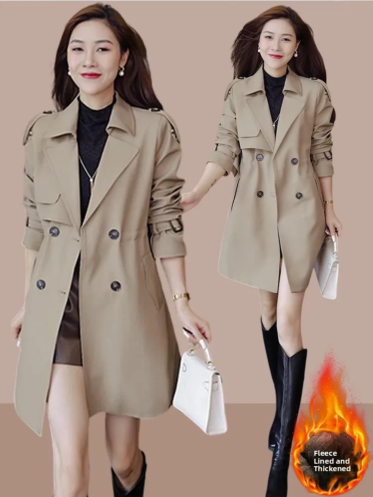 

Sli Mid-Length Women's Coat 2026 Winter New Loose Thi Briti Sle Coat ular Winter Outerwear Polyester Spandex