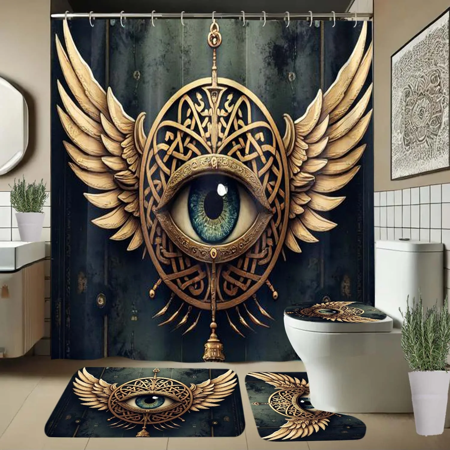 

4 шт. глаза, крылья, занавеска для душа с рисунком и крючками, занавеска для перегородки ванной комнаты, аксессуары для ванной комнаты, домашний декор, элегантность