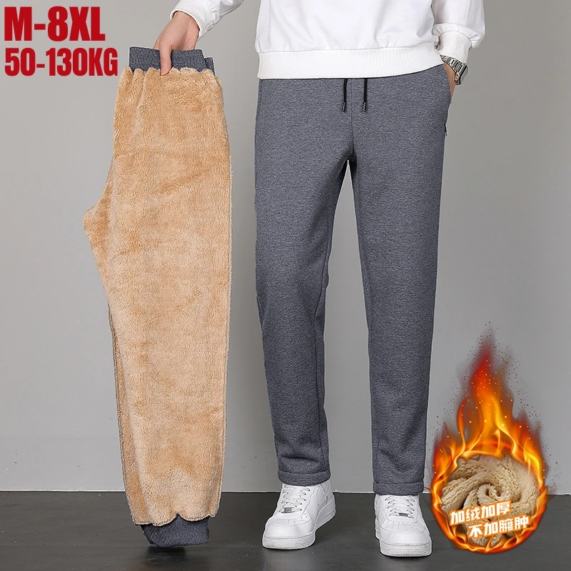 Plus Size Winter Sweatpants Thicken Warm Fleece Lining Trousers Male  Solid Black Gray Joggers Sportswear Casual Pants  7xl 8xl