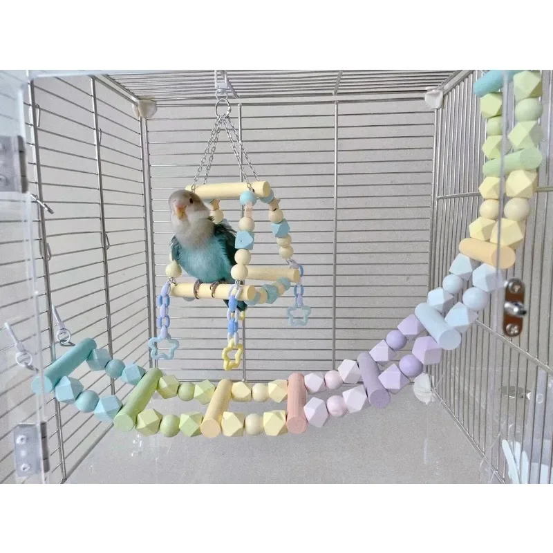8 Nine Parrot Climbing Ladder Swing Handmade Standing Perch Macaron Rainbow Climbing Rope Ladder Pet Bird Toy Peony Budgerigar