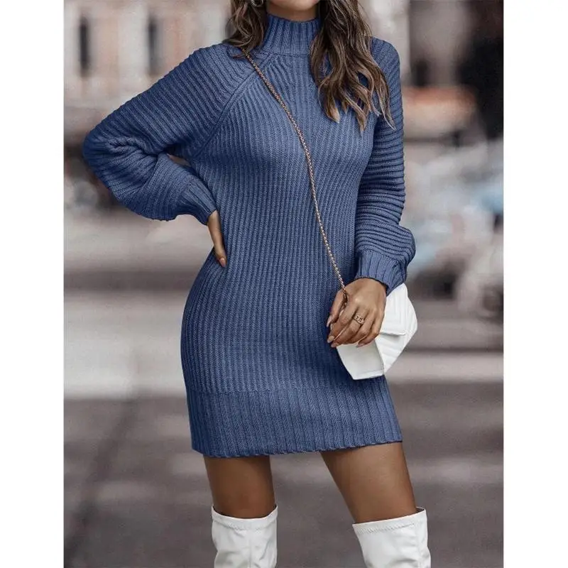 652F Abito pullover invernale da donna a maniche lunghe, aderente, aderente, mini maglione