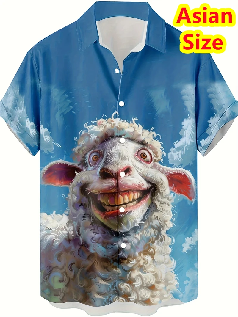 Hawaiian Funny Animals Smiling Shark Chicken Cat Printing Short Sleeve Shirts For Men Clothes Casual Shirt Vacation Blouses Tops