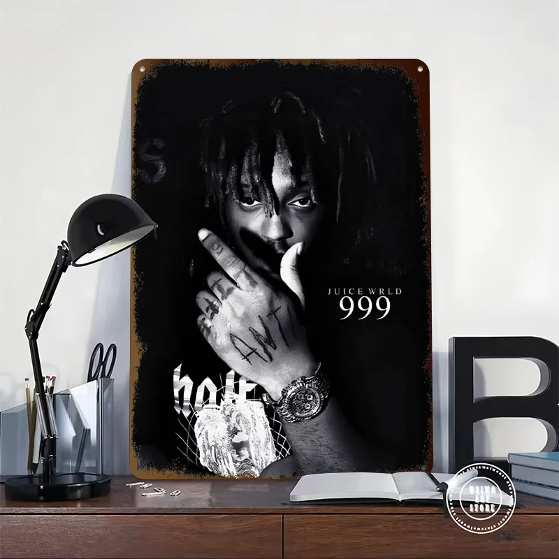 Juice Wrld 999 Tinplate Posters Customizable Wall Art Retro Vintage Metal Signs for Home Room Custom Plate Decoration Gaming