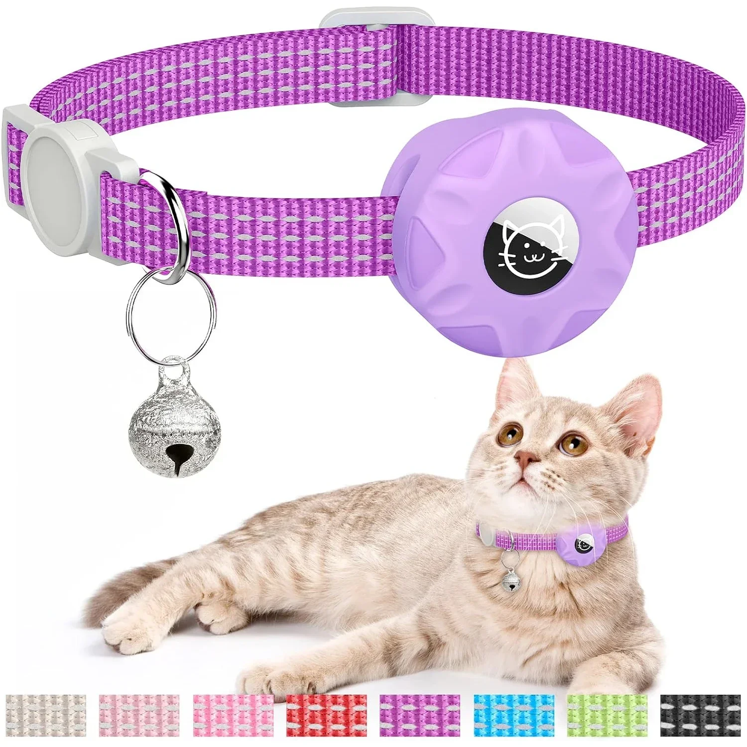 Anti-Lost Cats Collar with Airtag Holder and Bell, Kitten Collars with GPS Tracker Protective Case Reflective Cat Necklace