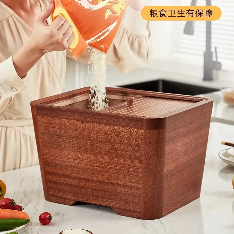 Solid wood rice barrel insect-proof and moisture-proof sealed household kitchen rice tank grain storage barrel noodle barrel 510