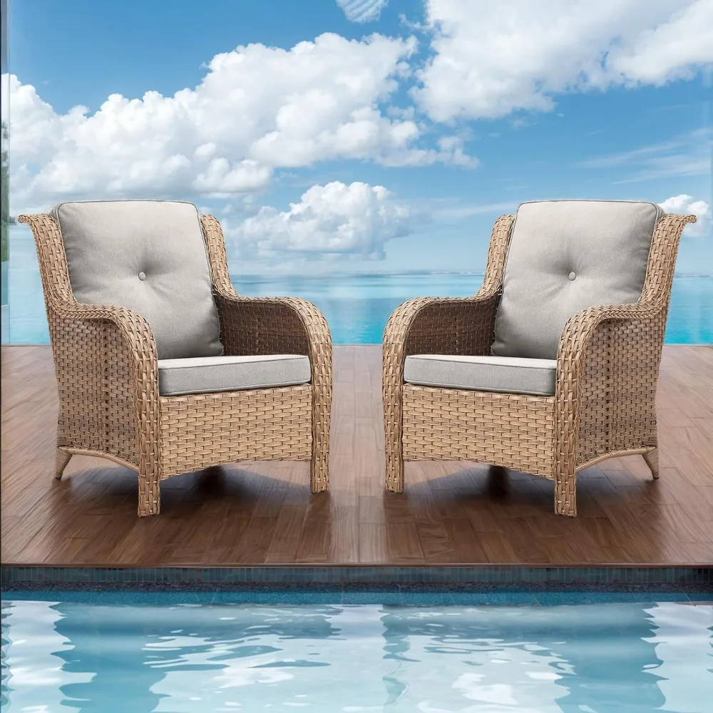 

Patio Furniture Chairs, 2 Piece Wicker Rattan Chairs Set with High Back and Deep Seating, Outdoor Chair