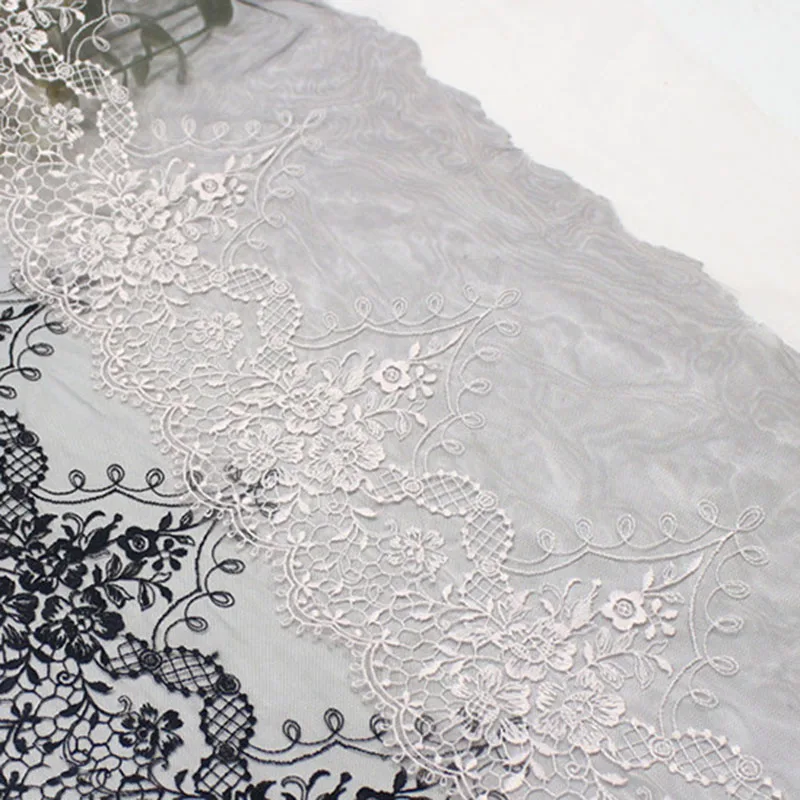 

32 ярда бело-черной сетчатой тесьмы с цветочной вышивкой для отделки юбок, пошива одежды, рукоделия, пошива платьев, ткань для одежды