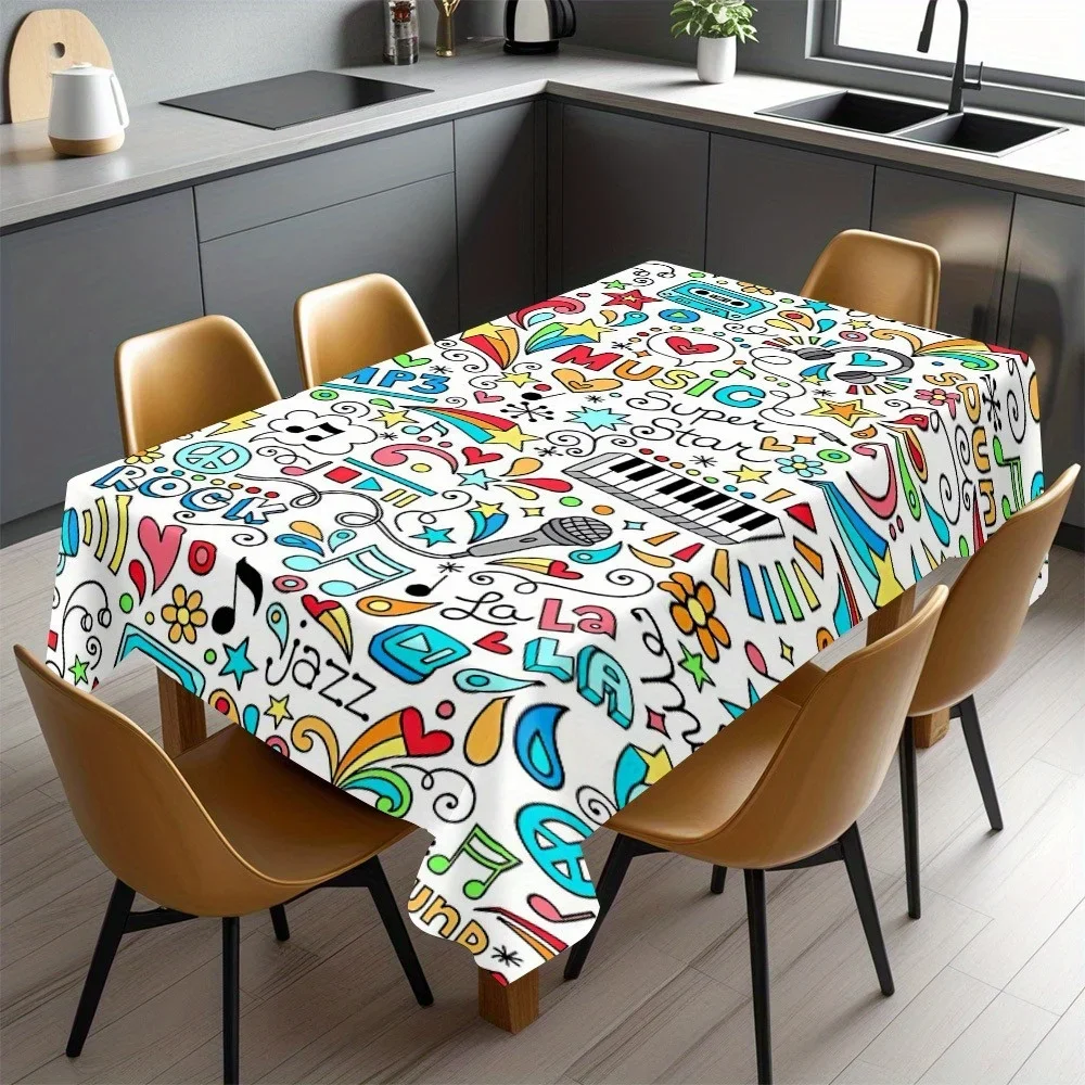 trendy music tablecloth with musical note and instrument patterns. Ideal for home decoration. Polyester fiber tablecloth.xzj
