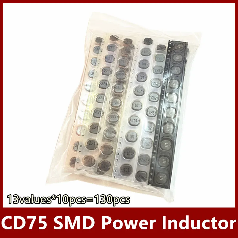 CD75 SMD Power Inductor Assortment Kit 13values*10pcs 2.2UH-470UH Chip Inductors CD75 Wire Wound Chip