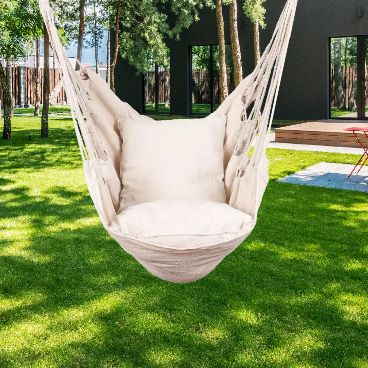 

Hammocks Hanging Rope Hammock Chair Swing Seat with Two Seat Cushions and Carrying Bag, Weight Capacity 300 Lbs, Natural