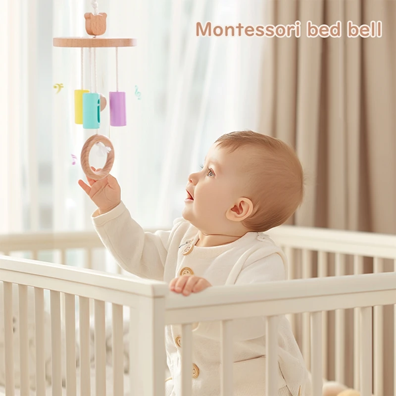 Baby Rattle Toy 0-12 Months Wooden Mobile On The Bed Beech Wind Chime Style Bed Bell For Baby Holder Bracket Infant Crib Boy Toy