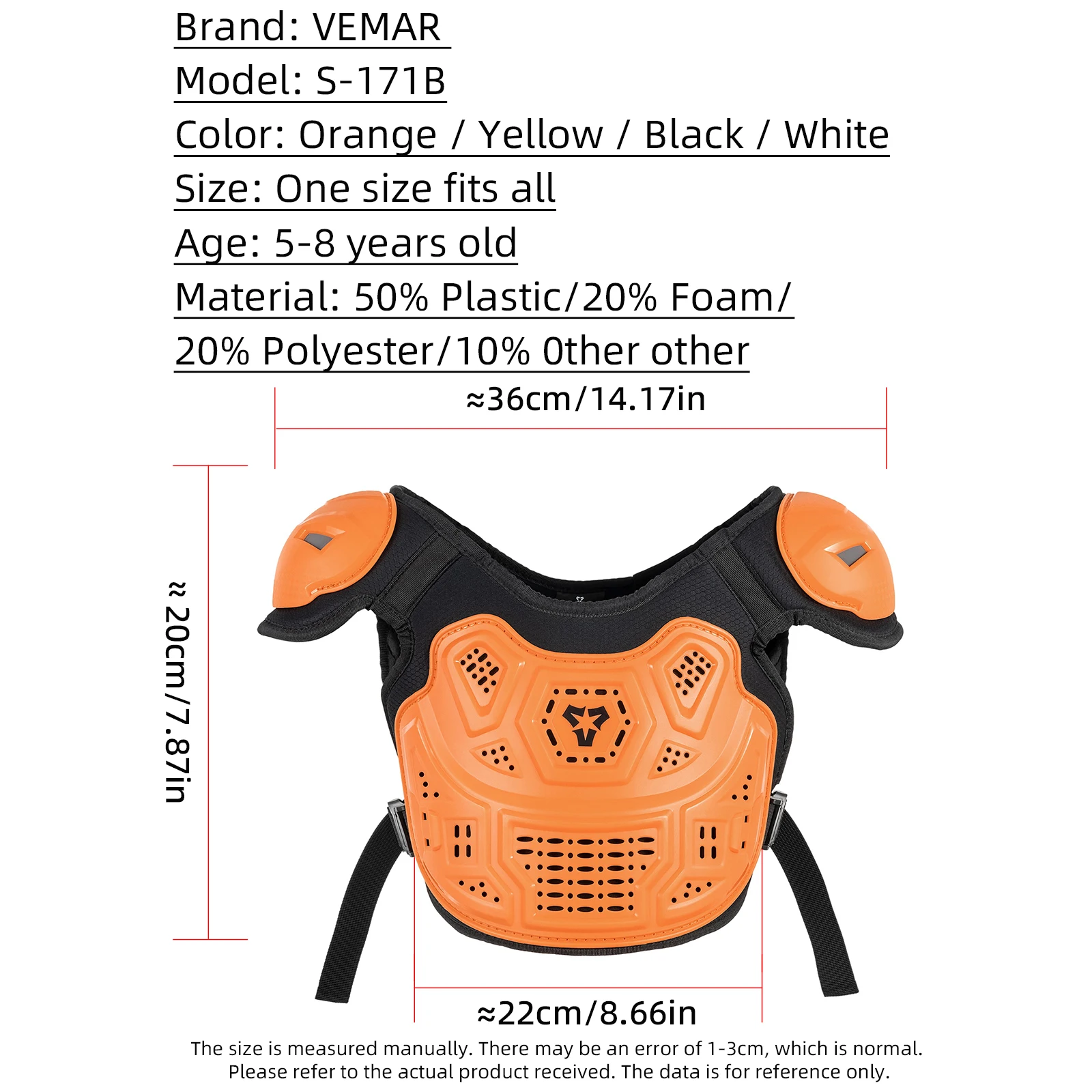 سترة درع الدراجة النارية للأطفال من VEMAR سترة موتوكروس مع كوع واقي ووسادات للركبة درع كامل للأطفال لركوب الدراجات الجبلية ATV #6