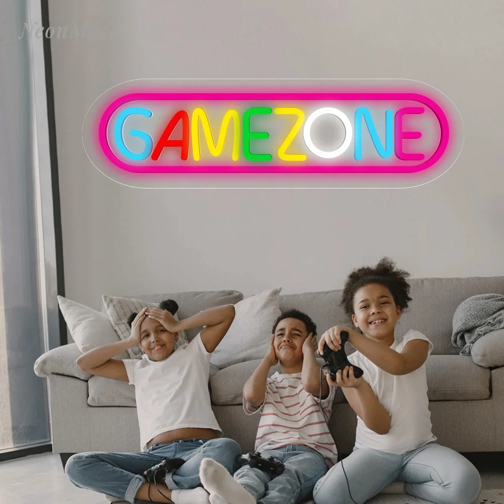 GAME ZONE-Enseigne au néon avec lettre colorée, lampe de décoration murale, éclairage de fête Gameroom, cadeaux d'éclairage de club de jeu pour les joueurs