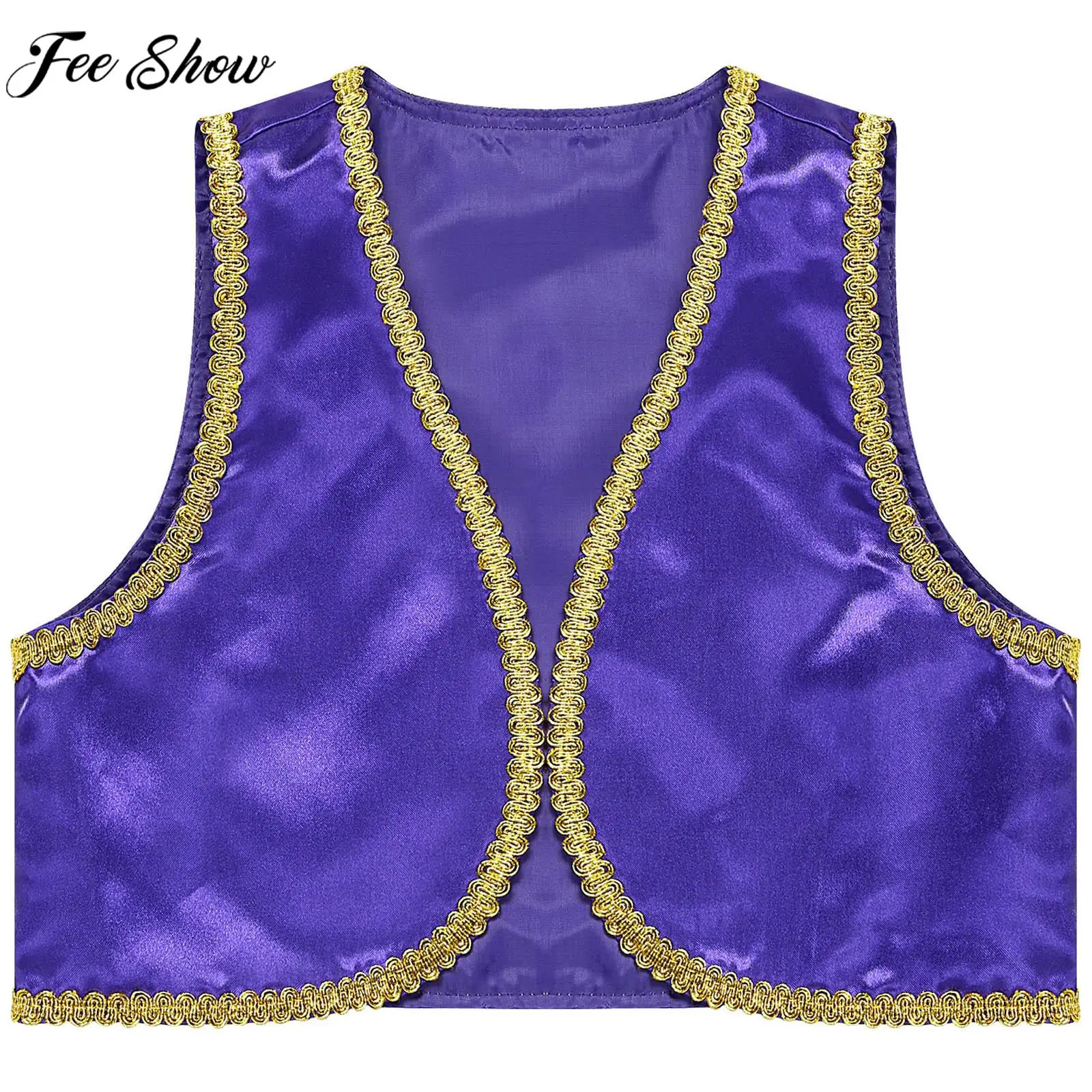 Kids Boys Halloween Arabian Prince Cosplay Vest Waistcoat Theme Party Masquerade Festival Role Play Stage Performance Costume