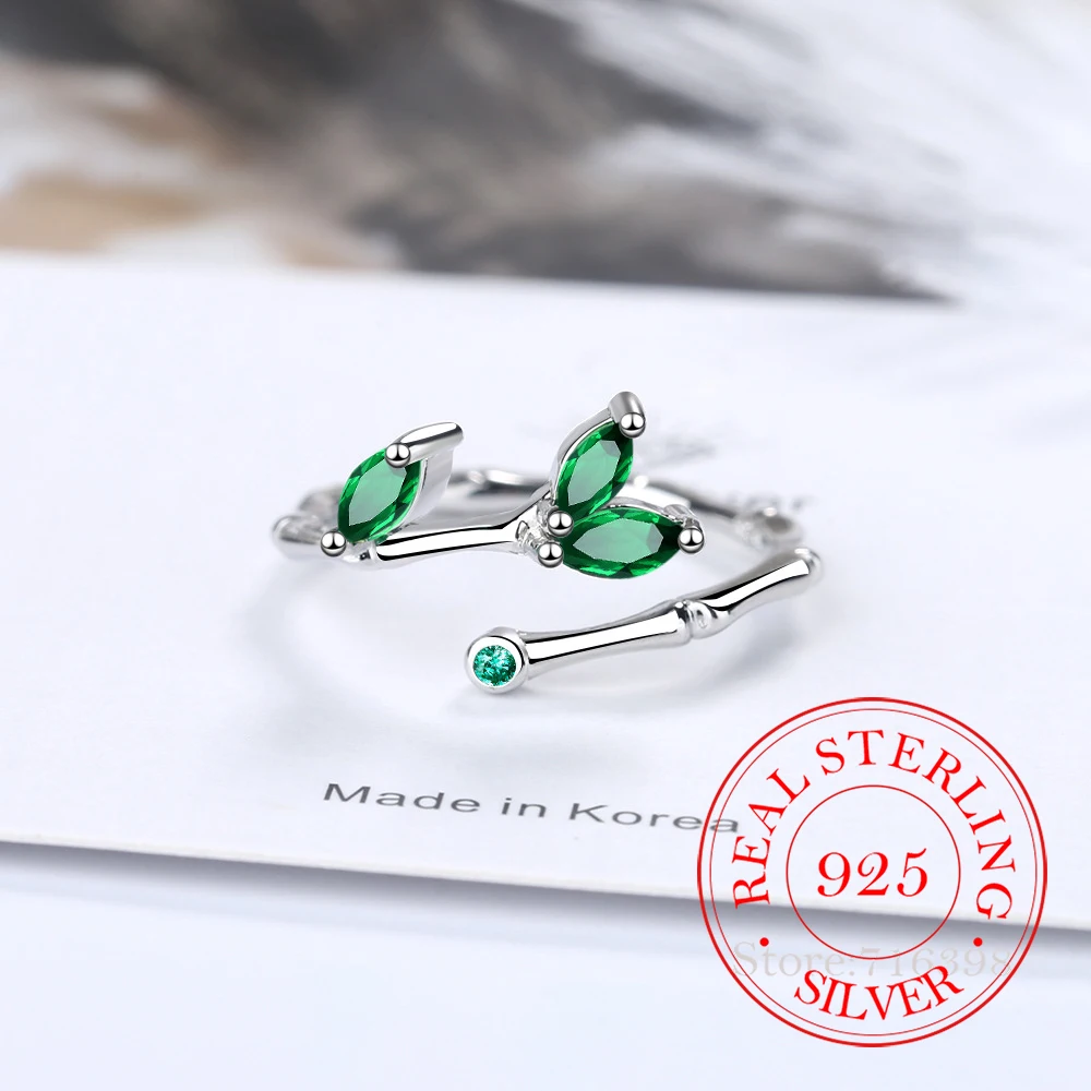 Luxury Designer Green Bamboo Leaf Crystal Rings For Women 925 Sterling Silver Fashion Wedding Engagement Jewelry anillos mujer