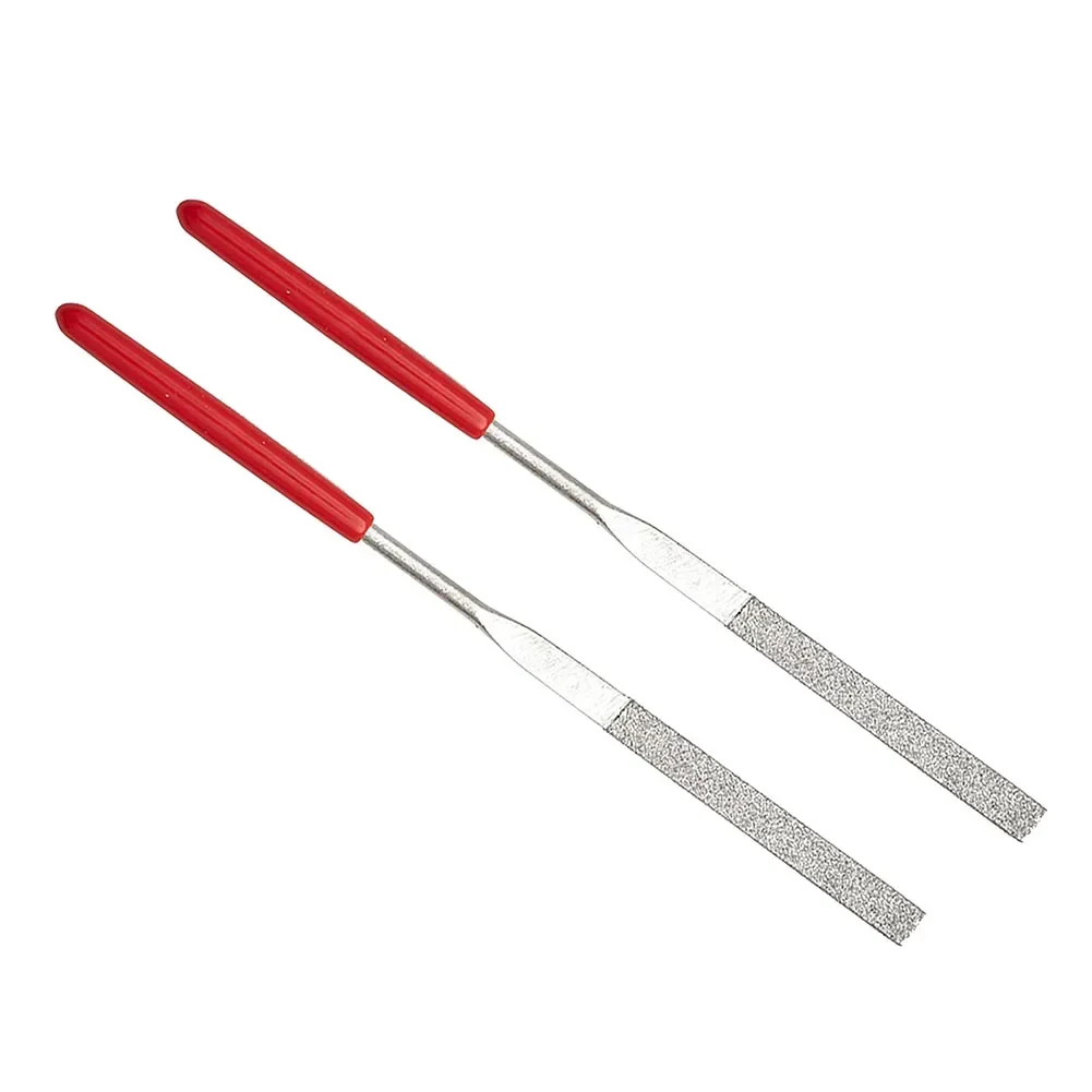 2Pcs Mini Needle File Kit Red Plastic Handle Metal Stone Grinding For Stone Glass Metal Carving Craft Needle File Hand Tools