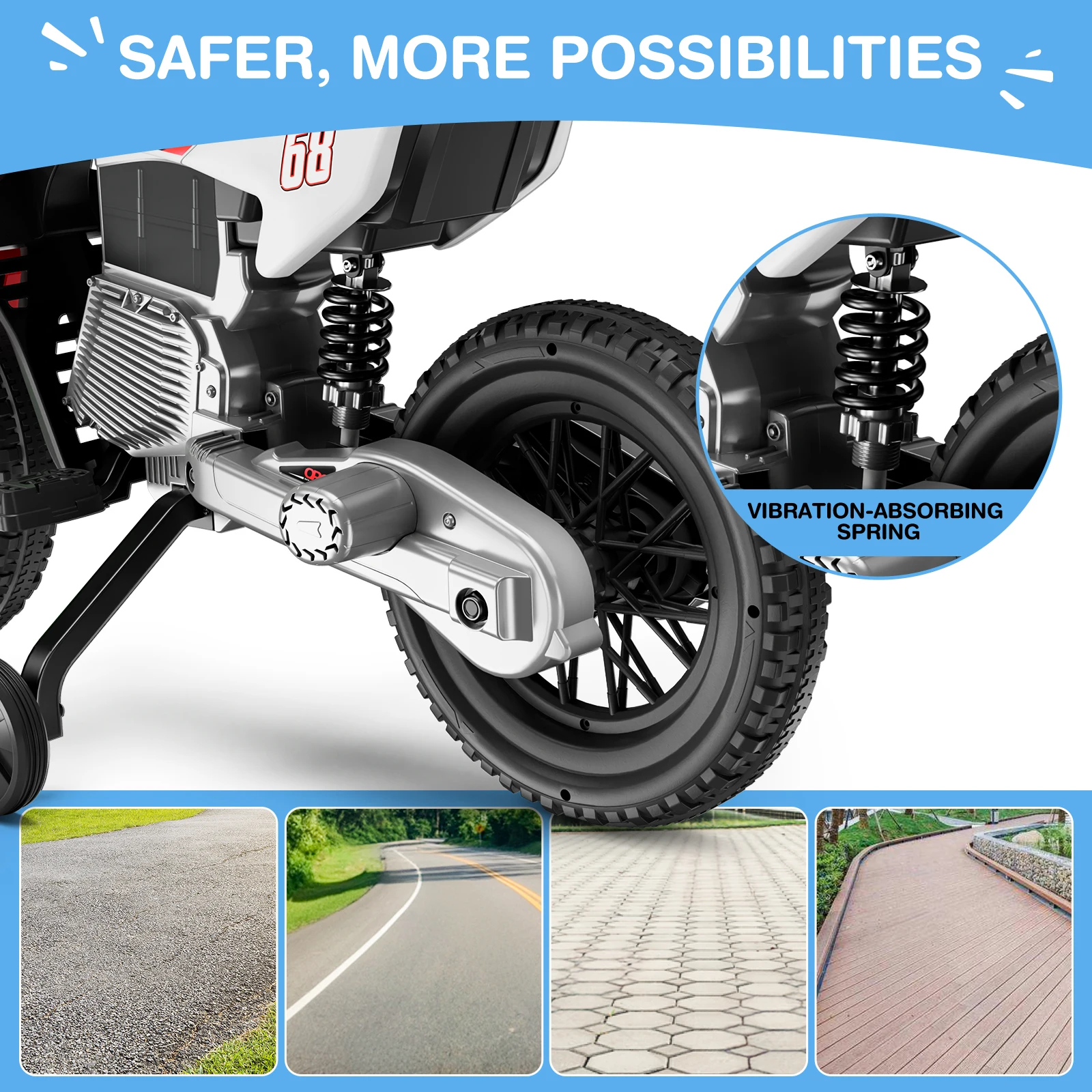 دراجة نارية أطفال LIGIANT 12 فولت، دراجة كهربائية 2 × 25 وات مع عجلات تدريب، خنق، موسيقى، تعليق، هدية عيد الميلاد