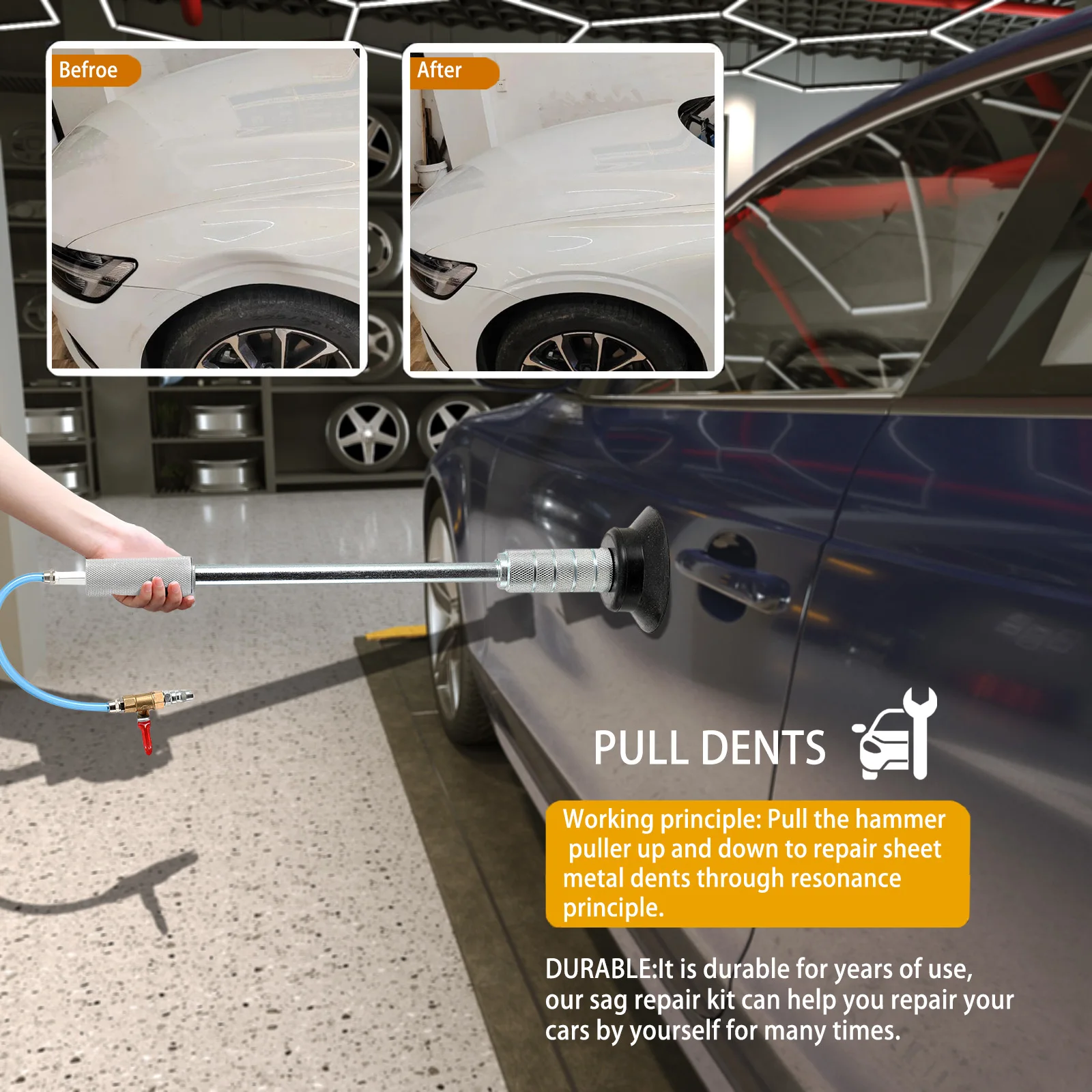 Extrator pneumático de amassados de ar, kit de ferramentas para reparo de amassados de carro, martelo deslizante, ferramentas de alta eficiência, ventosa para reparo de carroceria