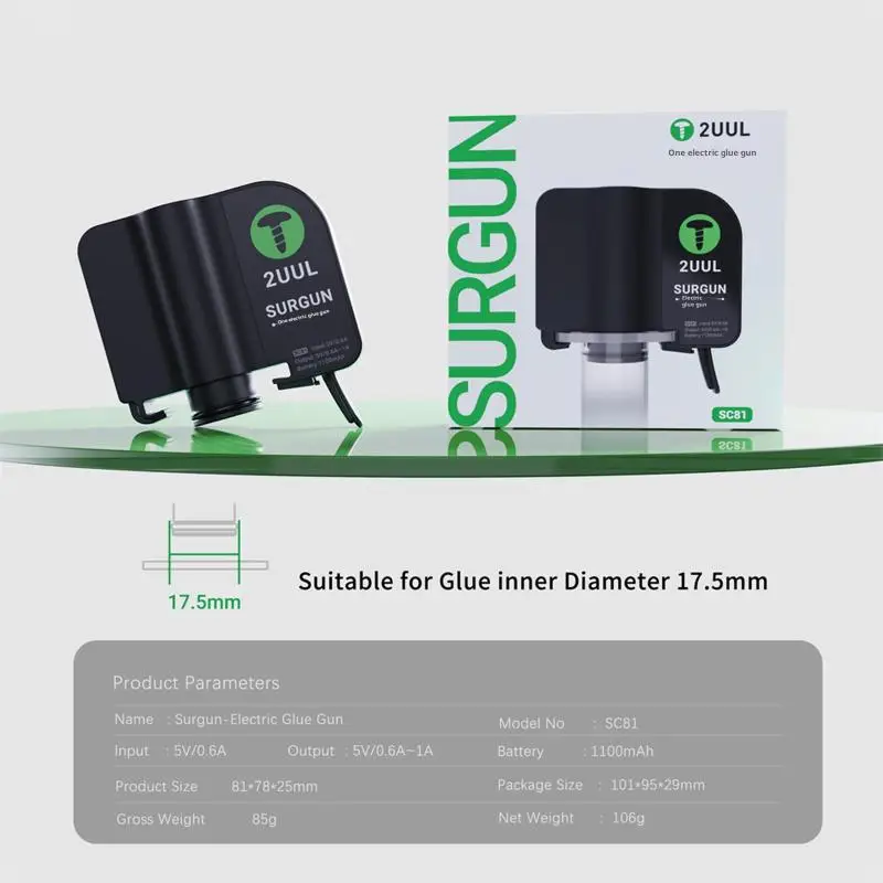 Pistolet do kleju elektrycznego 2UUL z klejem buforowym GL02 30ml, automatyczne zwalnianie ciśnienia, zapobieganie przelewaniu, precyzyjna kontrola, do naprawy telefonów komórkowych i płyt PCB.