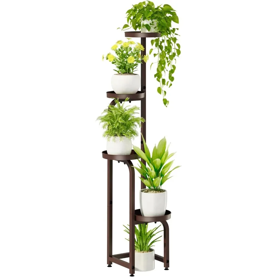 

Corner Plant Stand Indoor Outdoor Tall Metal Flower Pot Stands for Multiple Plants 4 Tier Brown Heavy Duty Plant Shelf
