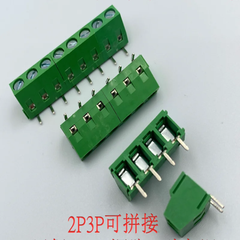 50pcs pitch 5.0mm HJXY  Green Screw-Type PCB Terminal 2P 3P Spliceable with 90-Degree Bent Foot for Electronic Components