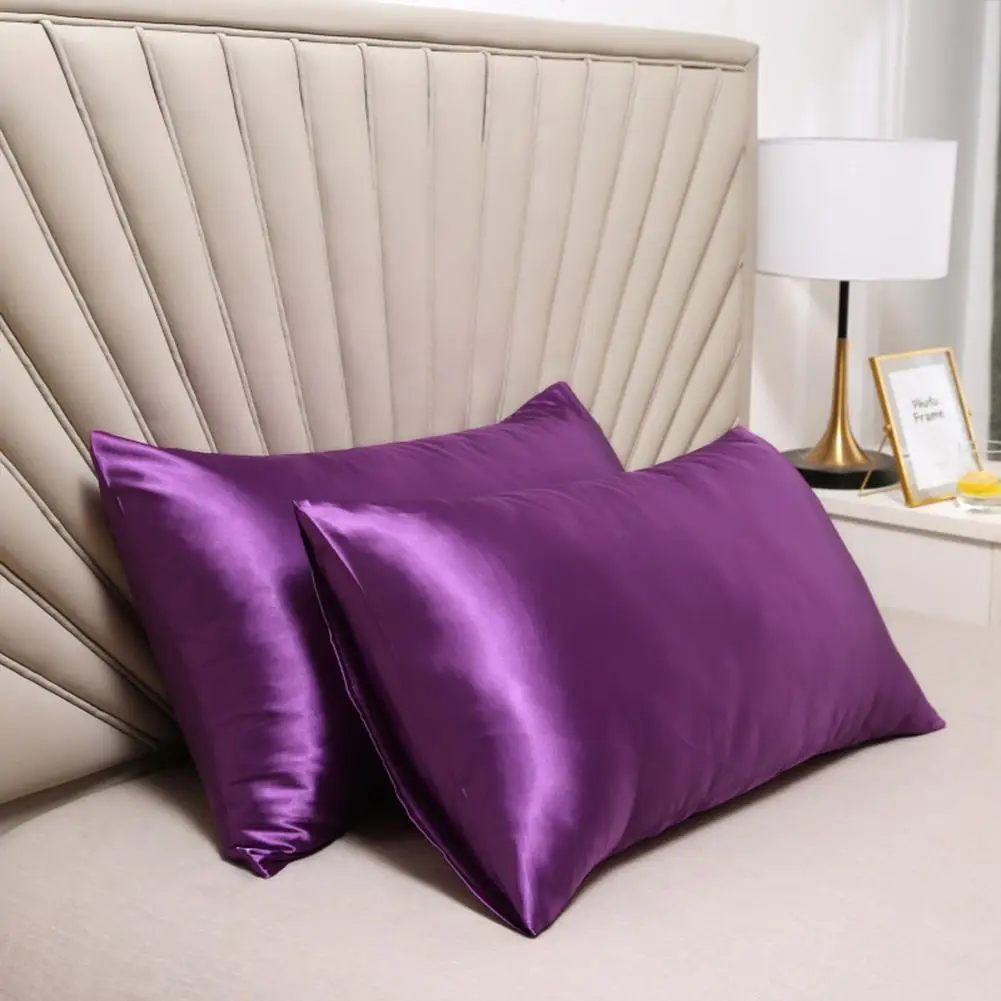 

2pcs Pillowcase, Artificial Silk Soft Breathable Skin-friendly Solid Color Cushion Cover Satin Pillow Case For Hair Skin 51x66cm