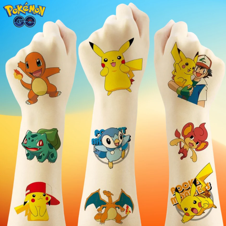 Pokemon Tattoos for Kids Pikachu Styles Temporary Tattoos Stickers Boys Girls Glow Party Supplies Gifts for Children