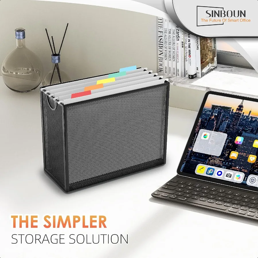 Подвесной органайзер для файлов Sinboun, держатель для файлов размером LetterSize, коробка для хранения документов, в комплект входят 5 подвесных папок, металлическая сетка, журнал для хранения букв