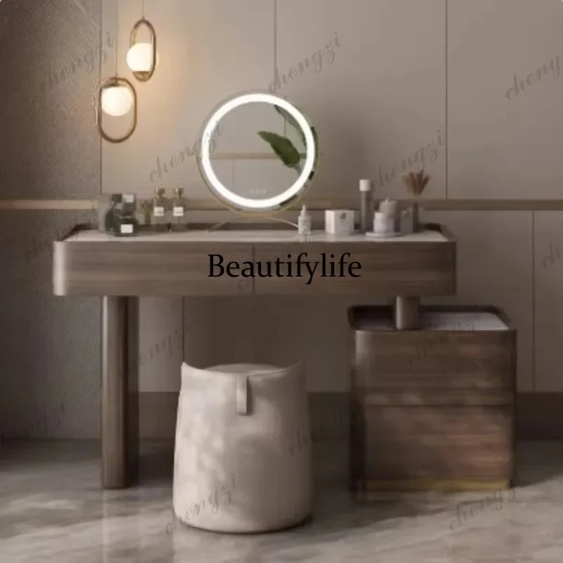 E136 Natural Brown Vanity Desk Drawers European Led Storage Lounges Dressing Table Bedroom Fluted Tocador Mueble Bedroom