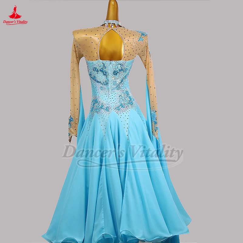 Standaard Sociale Dans AB Stenen Lange Mouwen Jurken voor Vrouwen High-end Aanpassen Quickstep Foxtrot Wals Voer Wedstrijd Kleden