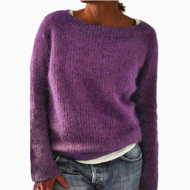 Damen Strickpullover Einfarbig Basic Rundhals-Pullover Herbst Winter Mode Bequem Weiche Textur Unifarben