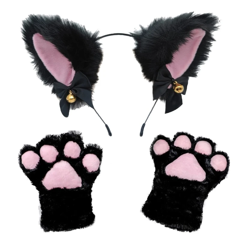 Orecchie di gatto fascia per capelli e guanti per zampe di gatto accessori per costumi Cosplay di gatto per donne ragazze bambini Halloween Anime Cosplay