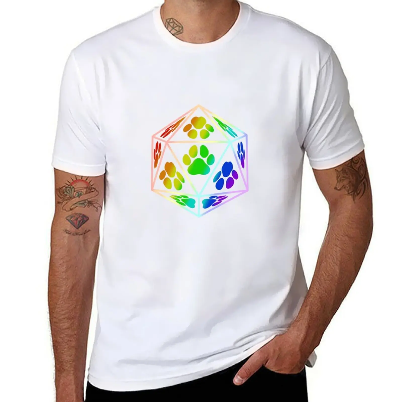 

Rainbow D20 Paw Pad T-Shirt man t shirt cotton man t shirt graphic t shirts for man cotton soft T-Shirt