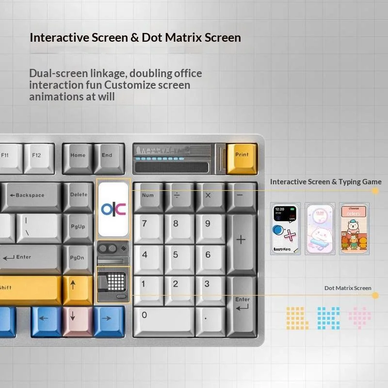 QK100Mk2 Custom Mechanical Keyboard Bluetooth Wireless Tri Mode Aluminum Case Interactive Dot Matrix Screen For Office Gaming