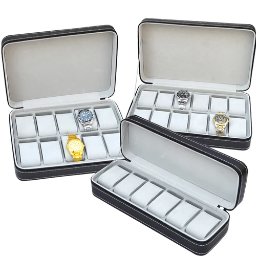 Imagen 1 del producto Nueva caja de reloj integrada a prueba de polvo de viaje con cremallera caja de almacenamiento de cuero PU portátil caja de presentación de reloj para viajes y regalos