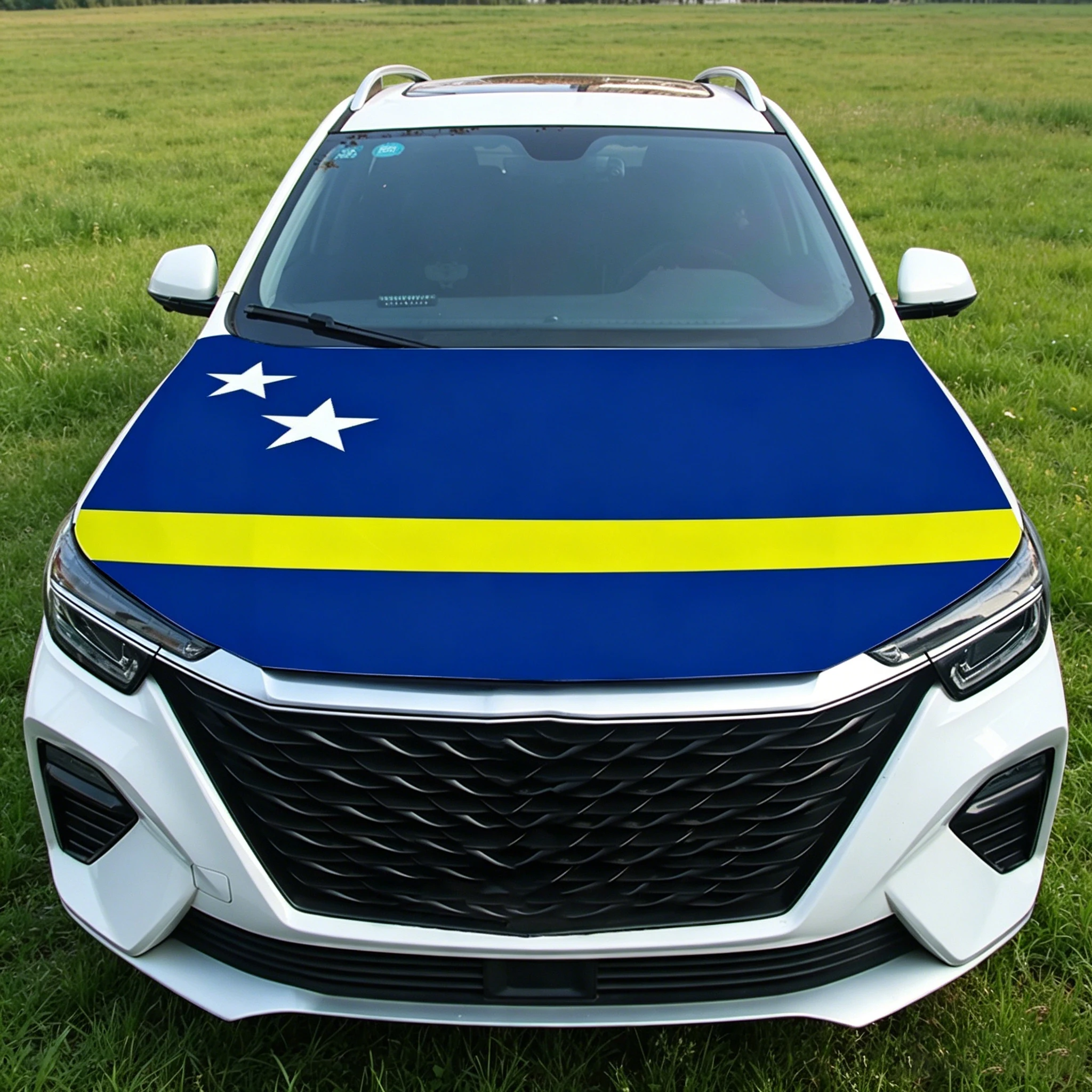 3.8x5.3ft Curaçao Curacao National Flag Car Hood Cover Flag Automobile Engine Hood for Vehicle Decoration