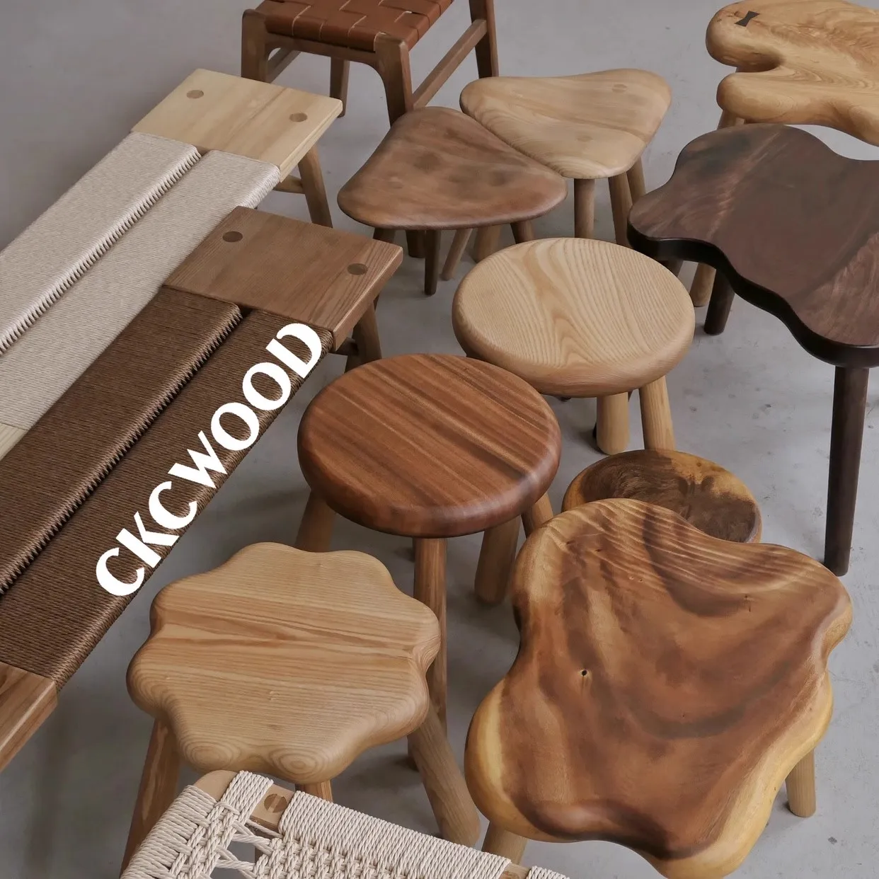 Simple Retro Style Irregular Shape Stool Living Room Furniture Shoe Bench Creative ART Design Solid Wood Material Cookie Bench