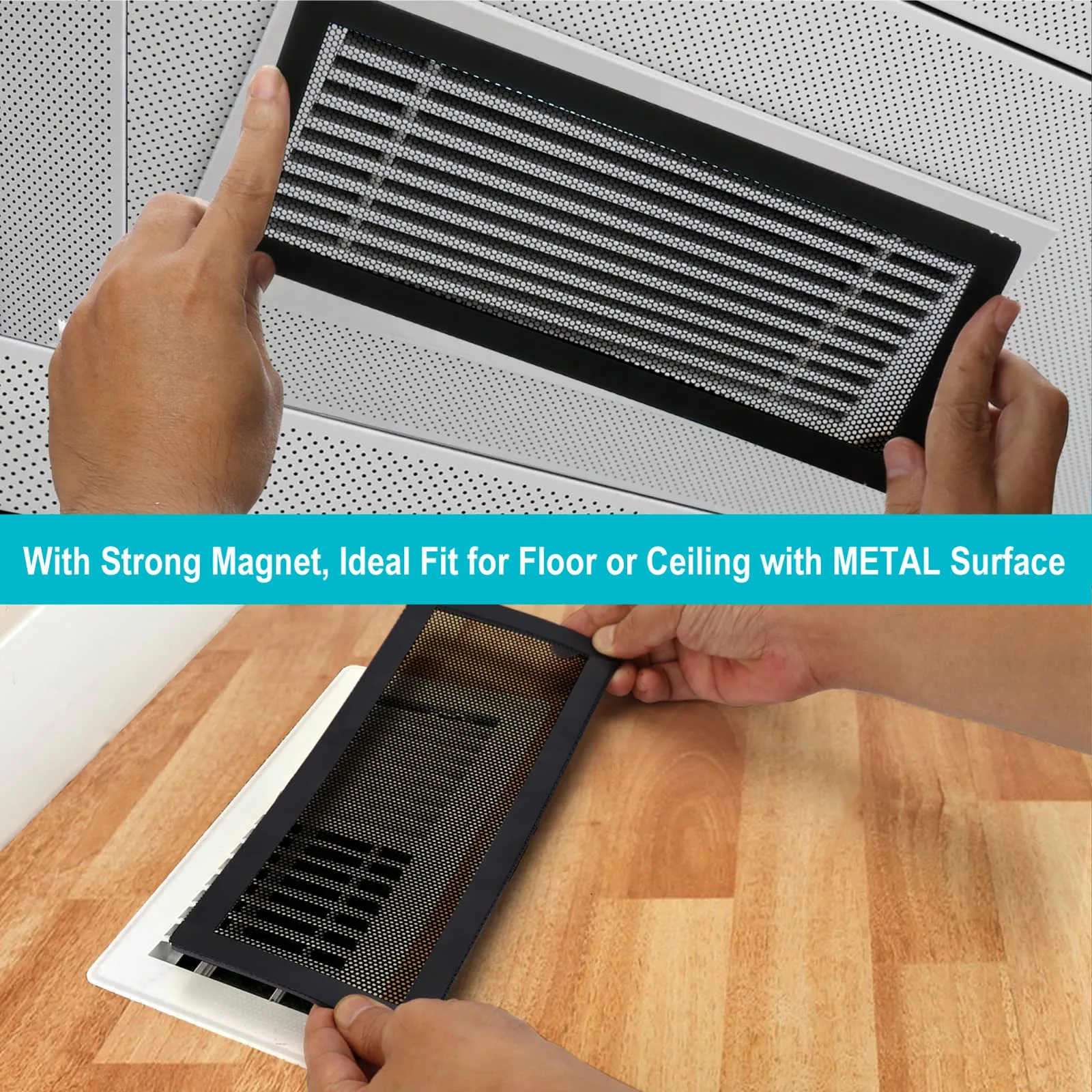 4 X 10'' Magnetic Floor Register Vent Covers, Stronger Magnet Vent Mesh,PVC Vent Screen Trap Perfect for Ceiling, Air Vent